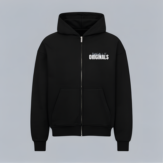 VACANCY Oversized Zipper Hoodie - Black MarketPrint